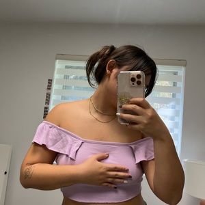 Zara lilac crop top with ruffled sleeves